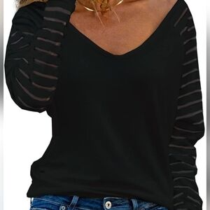 AISEW Womens Long Sleeve V Neck T-Shirt Striped